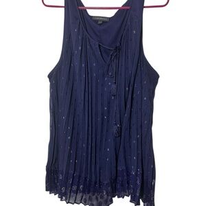 Lane Bryant Purple Tie Neck Sleeveless Pleated Blouse sz 26